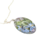 Forget Me Not Oval Pendant, Real Pressed Flower Necklace, Botanical Gift For Her