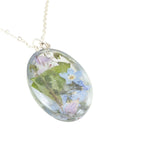 Forget Me Not Oval Pendant, Real Pressed Flower Necklace, Botanical Gift For Her