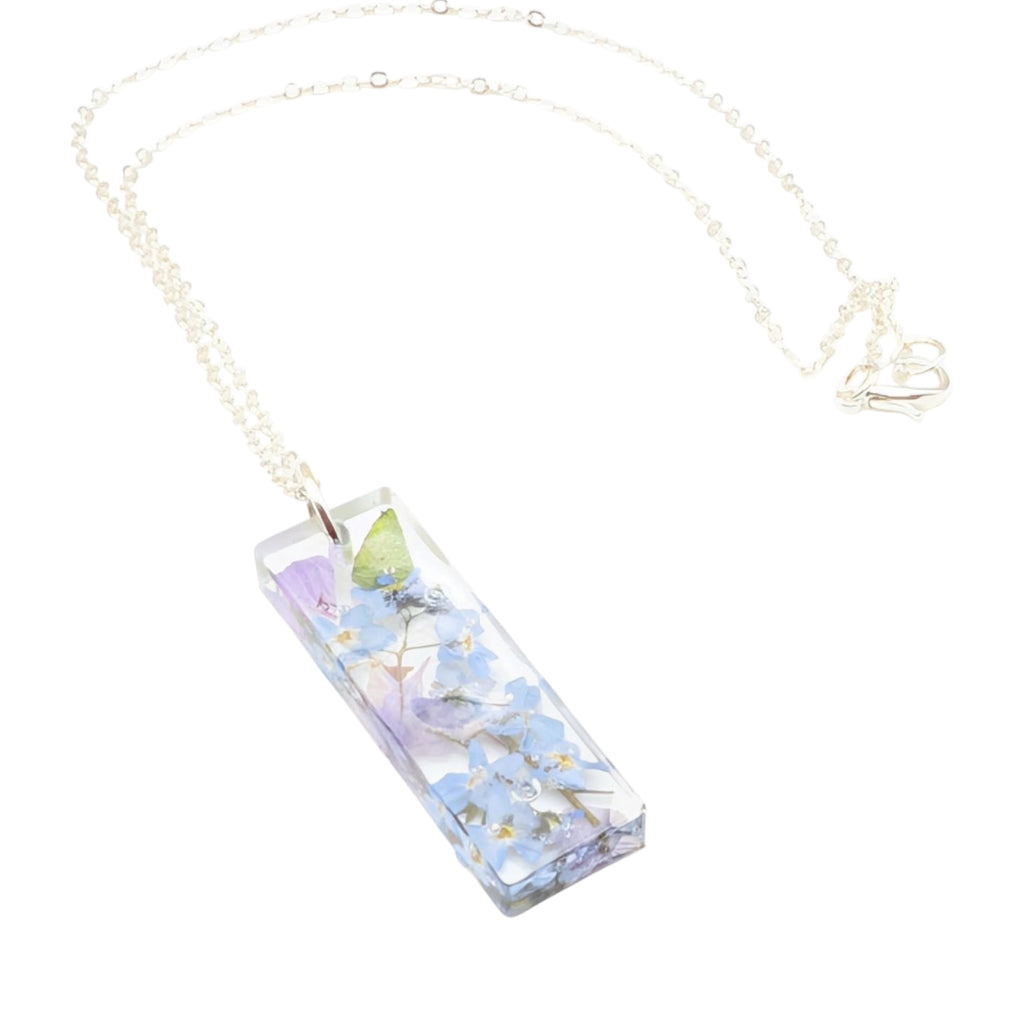 Forget Me Not Bar Pendant, Real Wildflower Necklace, Botanical Gift For Her