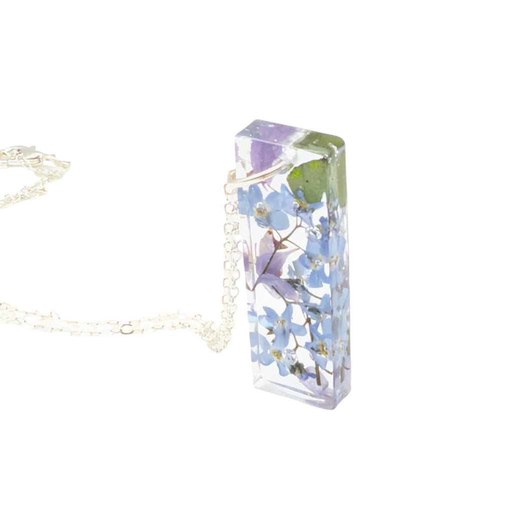 Forget Me Not Bar Pendant, Real Wildflower Necklace, Botanical Gift For Her