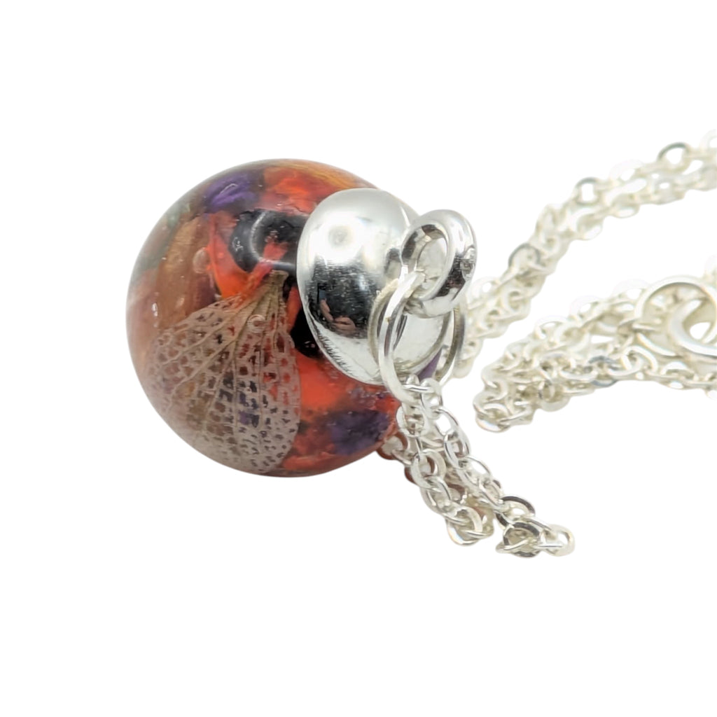Mixed Flower Resin Sphere Necklace, Real Dried Flower Jewellery, Unique Gift For Her, Gift For Mum