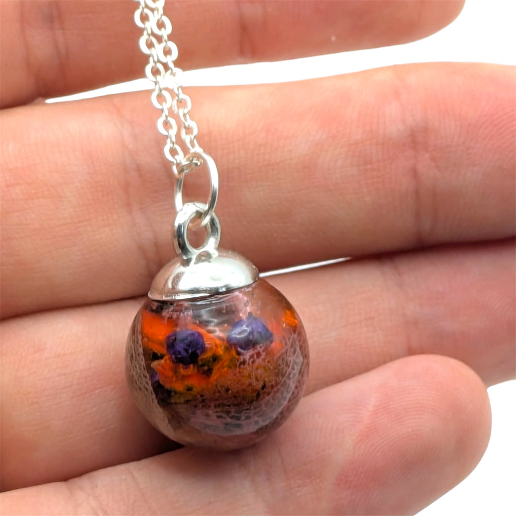 Mixed Flower Resin Sphere Necklace, Real Dried Flower Jewellery, Unique Gift For Her, Gift For Mum