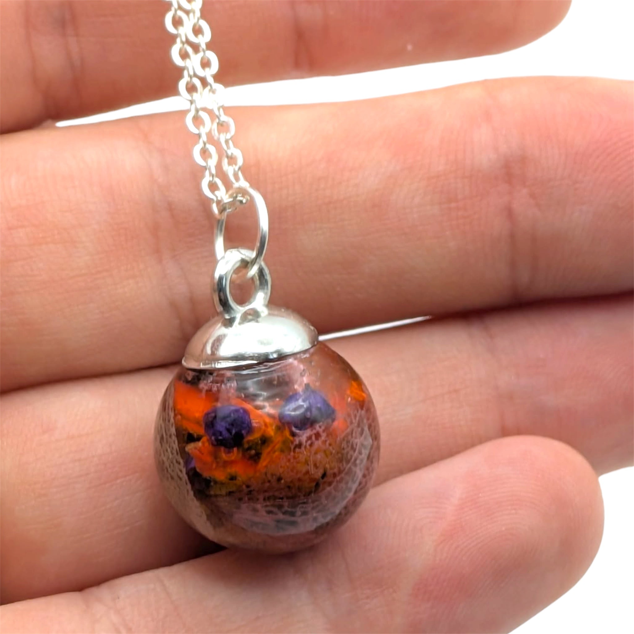 Mixed Flower Resin Sphere Necklace, Real Dried Flower Jewellery, Unique Gift For Her, Gift For Mum