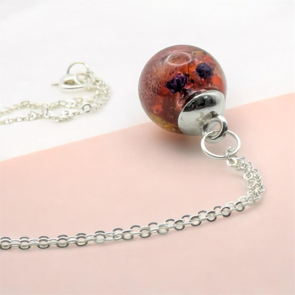 Mixed Flower Resin Sphere Necklace, Real Dried Flower Jewellery, Unique Gift For Her, Gift For Mum