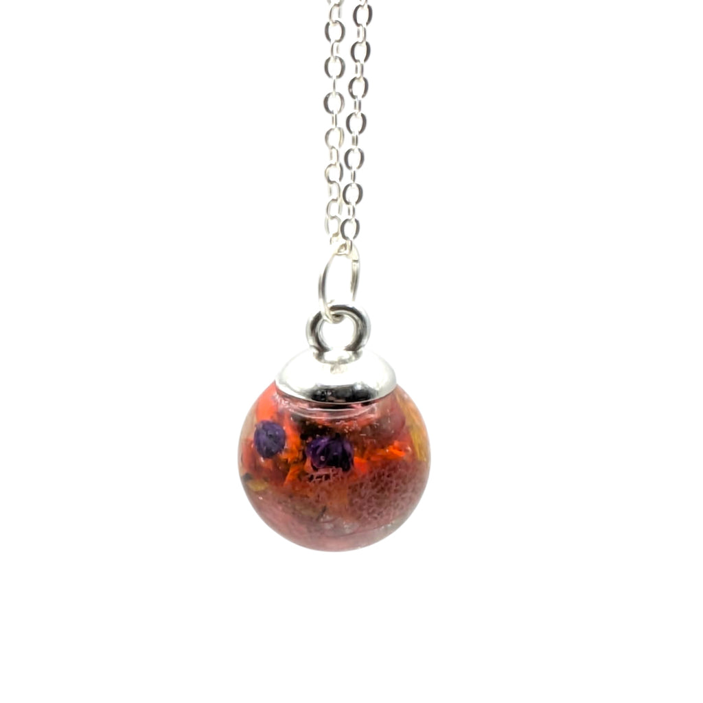 Mixed Flower Resin Sphere Necklace, Real Dried Flower Jewellery, Unique Gift For Her, Gift For Mum