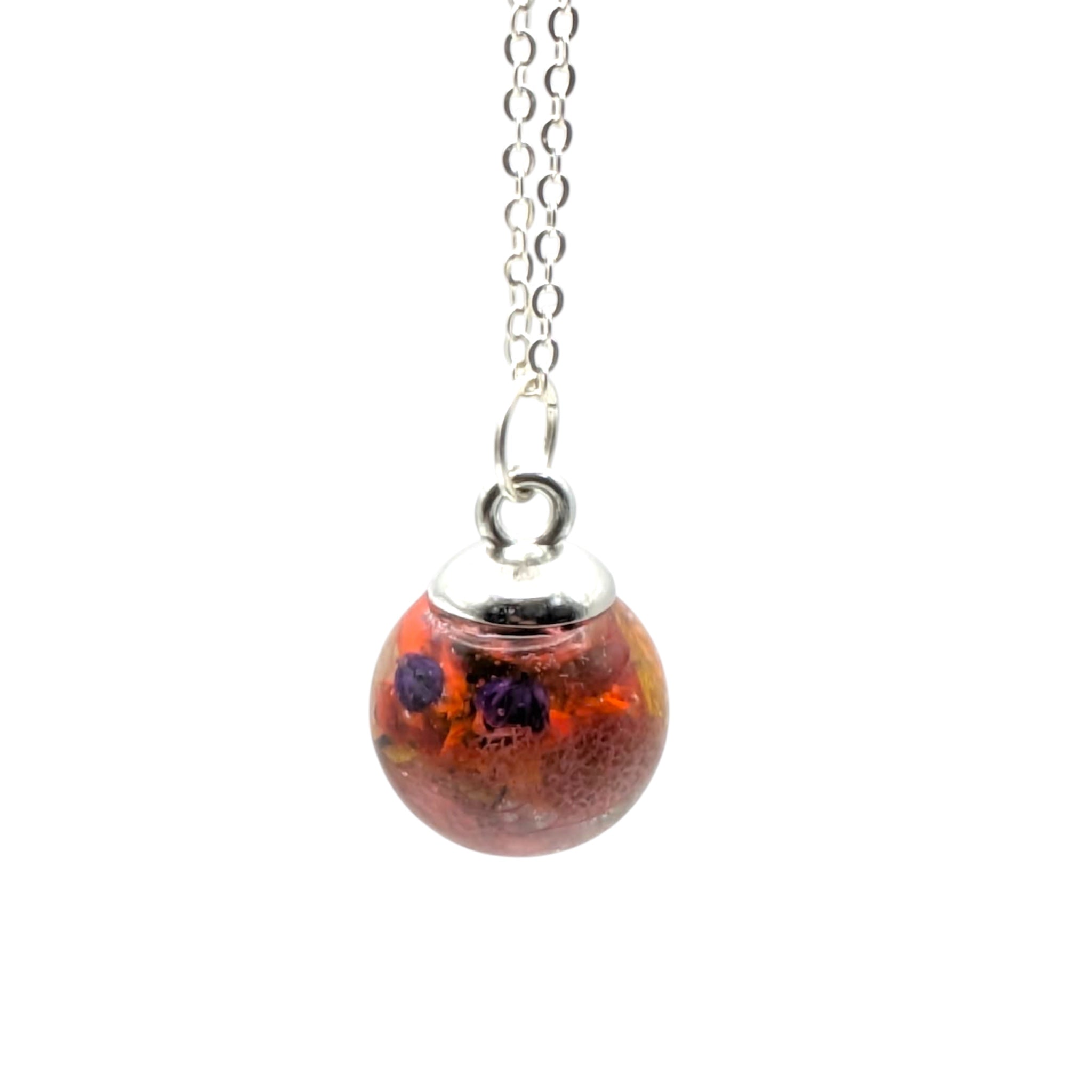 Mixed Flower Resin Sphere Necklace, Real Dried Flower Jewellery, Unique Gift For Her, Gift For Mum