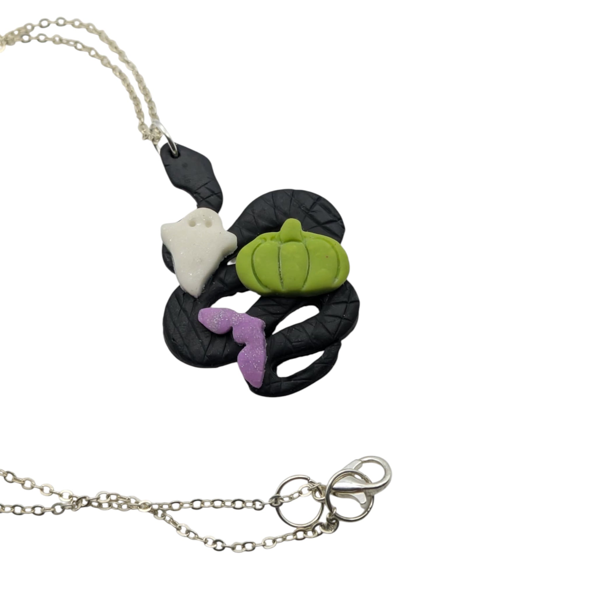Black Snake Halloween Necklace, Polymer Clay Jewellery UK