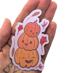 Pumpkin Stack Sticker, Autumn Vinyl Halloween Decal, Cute Face Pumpkin Lantern & Leaf Stickers