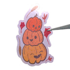Pumpkin Stack Sticker, Autumn Vinyl Halloween Decal, Cute Face Pumpkin Lantern & Leaf Stickers