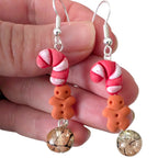Christmas Charm Drop Earrings, Candy Cane Gingerbread Earrings, Festive Jewellery Gift, Handmade Polymer Clay Christmas Earrings, Gift For Her