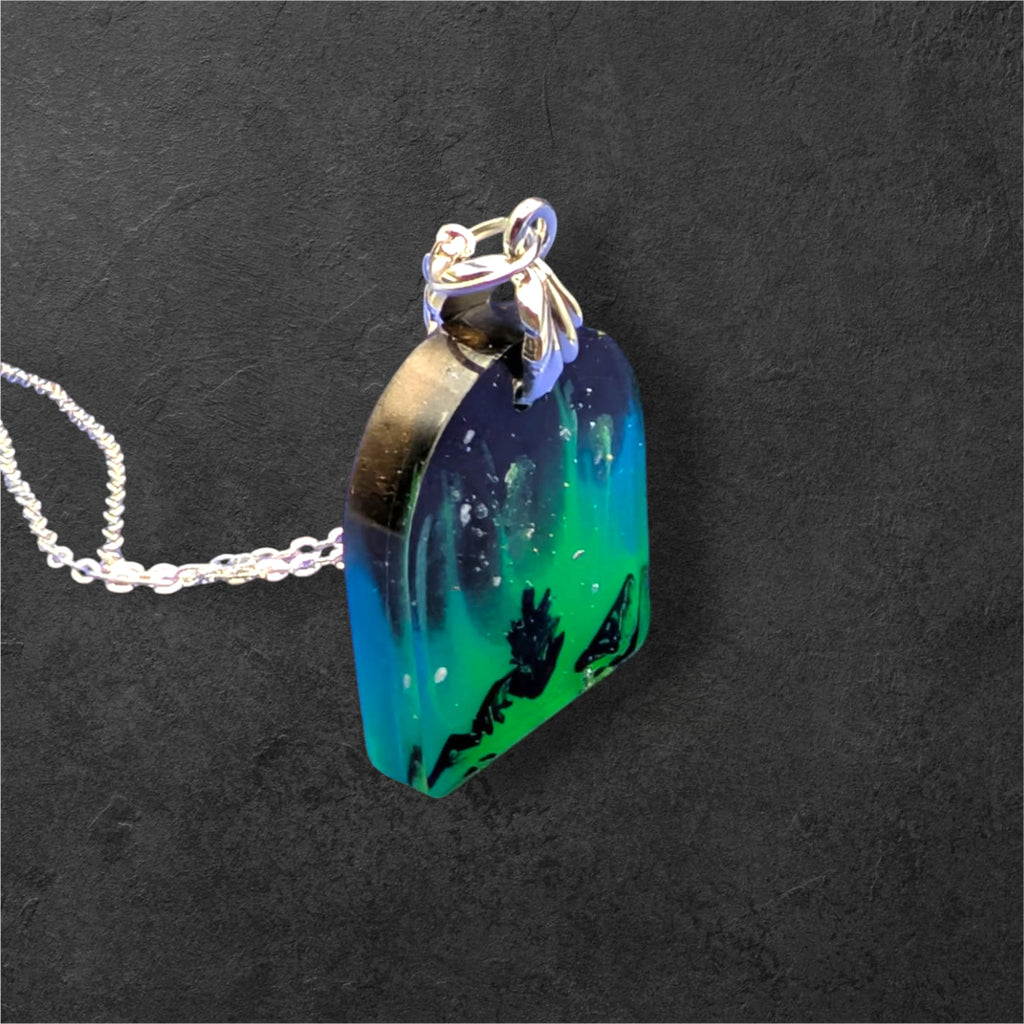 Aurora Borealis Necklace on silver plated chain