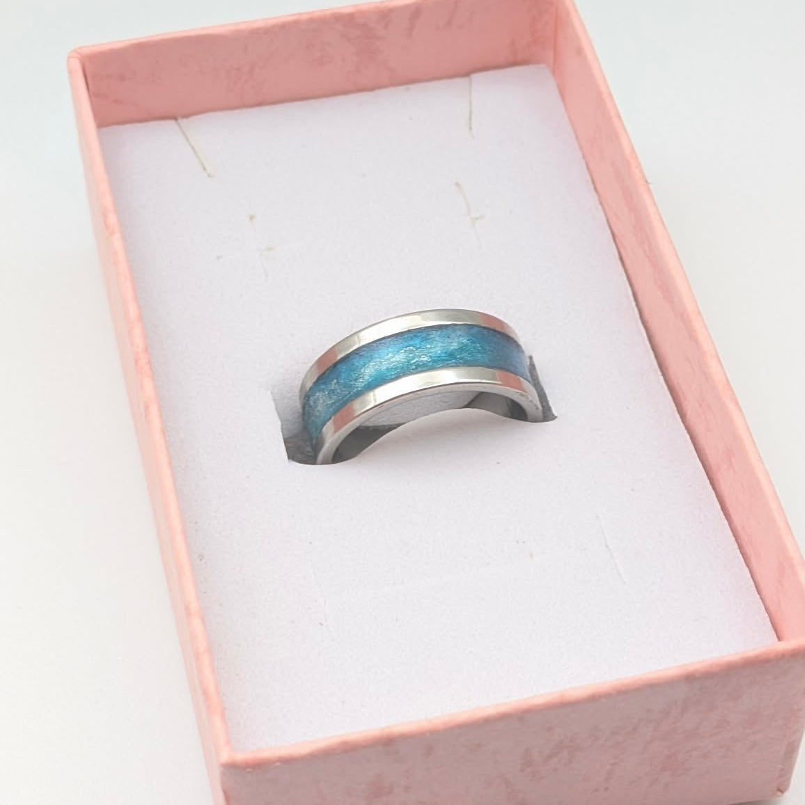 Sparkly Blue Resin Inlay Ring