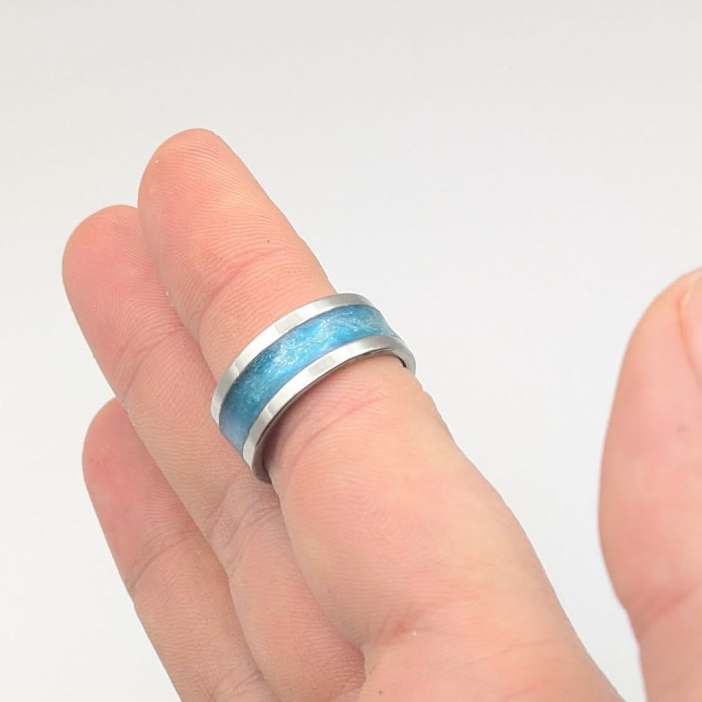 Sparkly Blue Resin Inlay Ring
