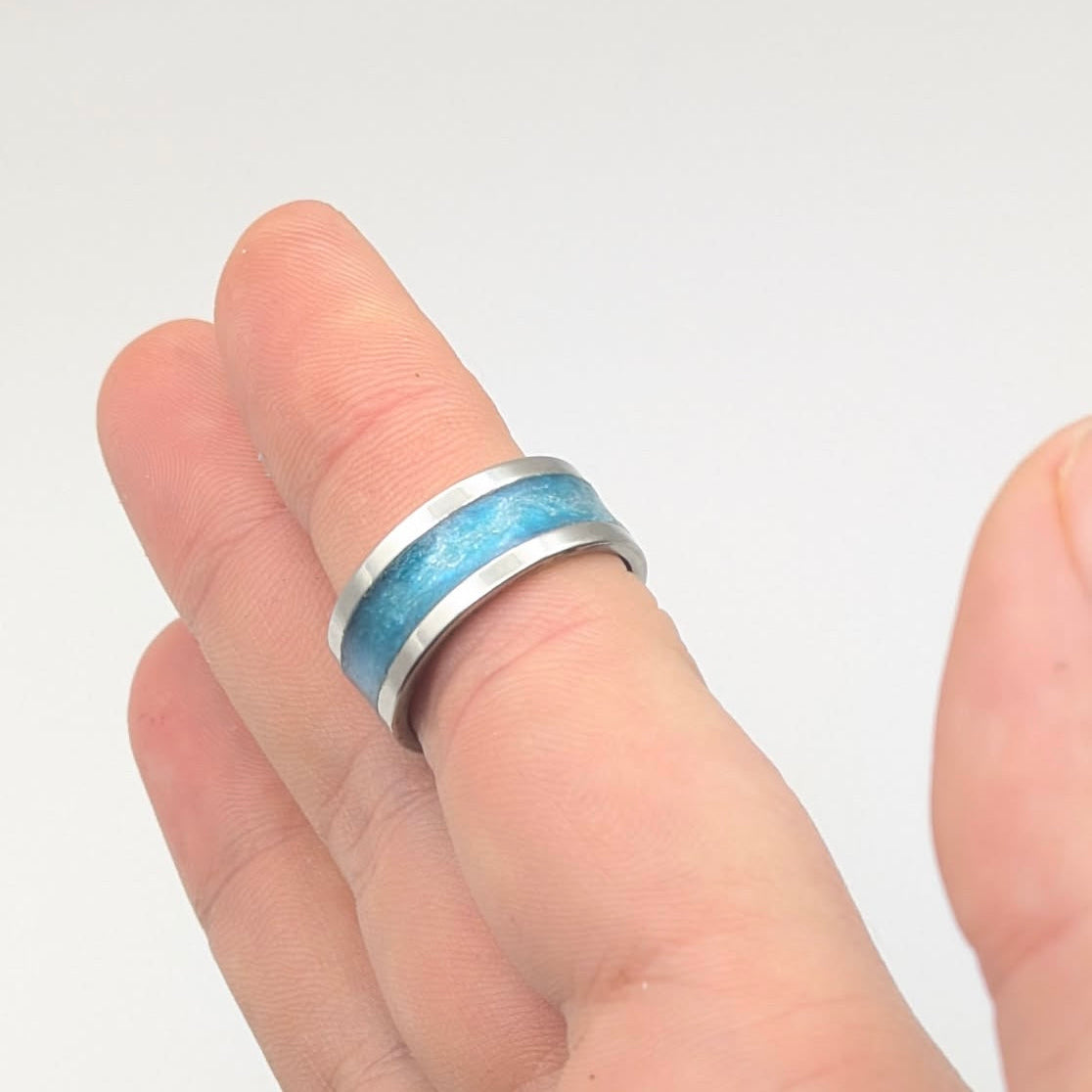 Sparkly Blue Resin Inlay Ring