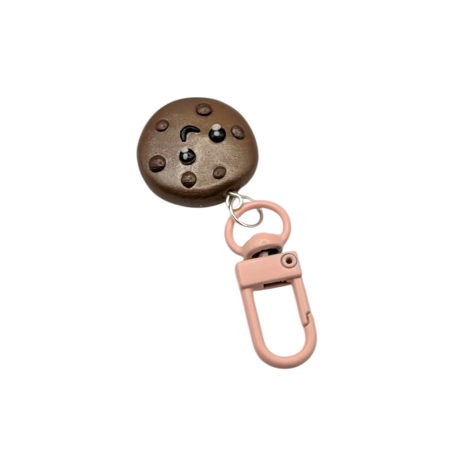 Cookie-shaped bag clip with pink clip on a white background