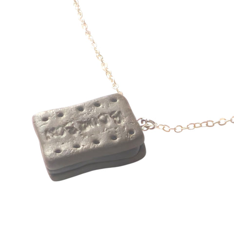 Bourbon biscuit polymer clay pendant necklace, handmade food jewellery, UK