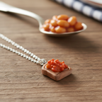 Beans on toast necklace handmade polymer clay jewellery with silver plated chain 