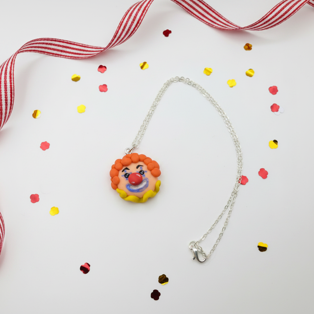 Handmade clown necklace with polymer clay charm from The Circus Collection
