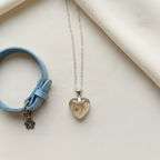 handmade resin dog fur necklace resin heart pendant with silver chain, dog memorial jewellery 