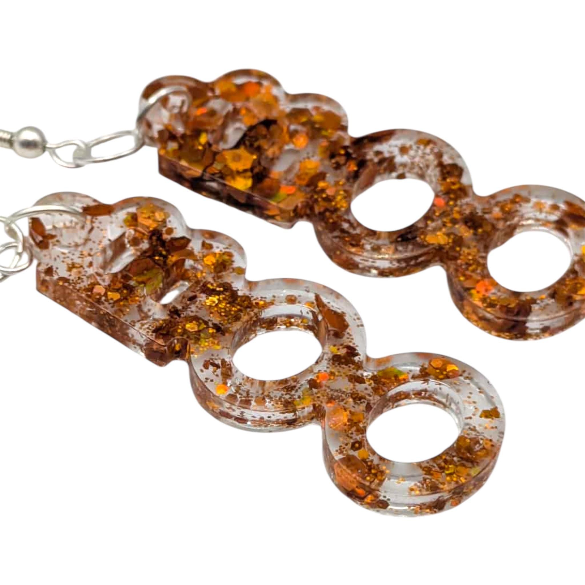 Resin Boo Dangle Earrings: Orange Glitter Halloween Jewellery