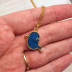 Handmade Blue Glitter Resin Ghost Necklace - Gold Plated Chain
