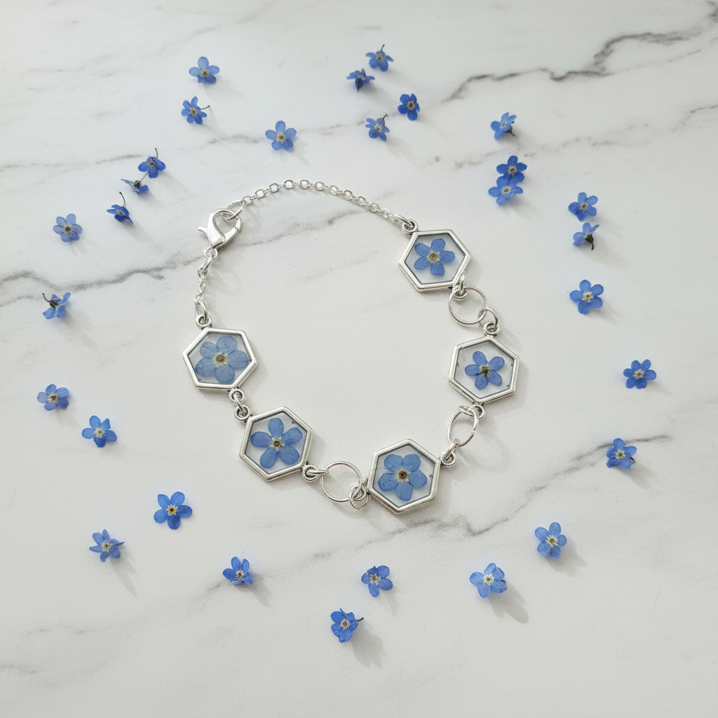 wedding something blue floral bracelet hexagonal bracelet gift for her 