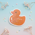 Glittery Orange Rubber Duck Sticker Hero