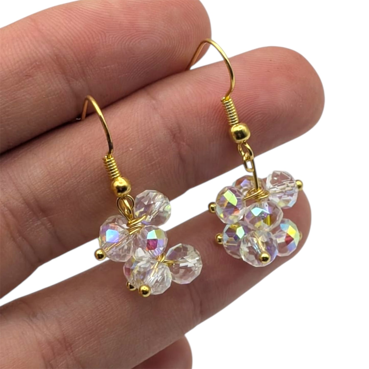 Beautiful sparkling crystal glass earrings held on hand 