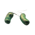 Polymer clay pickle-shaped drop earrings on silver hooks, handmade food jewellery UK