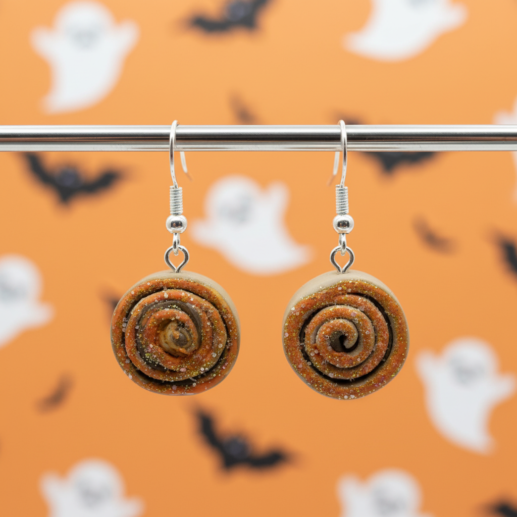 Halloween Cinnamon Roll Earrings Hanging