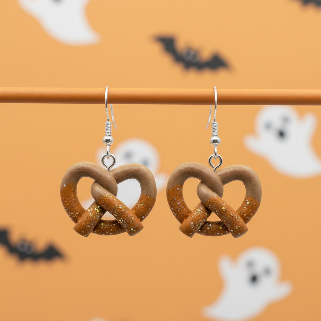Halloween Pretzel Earrings Hanging Fun