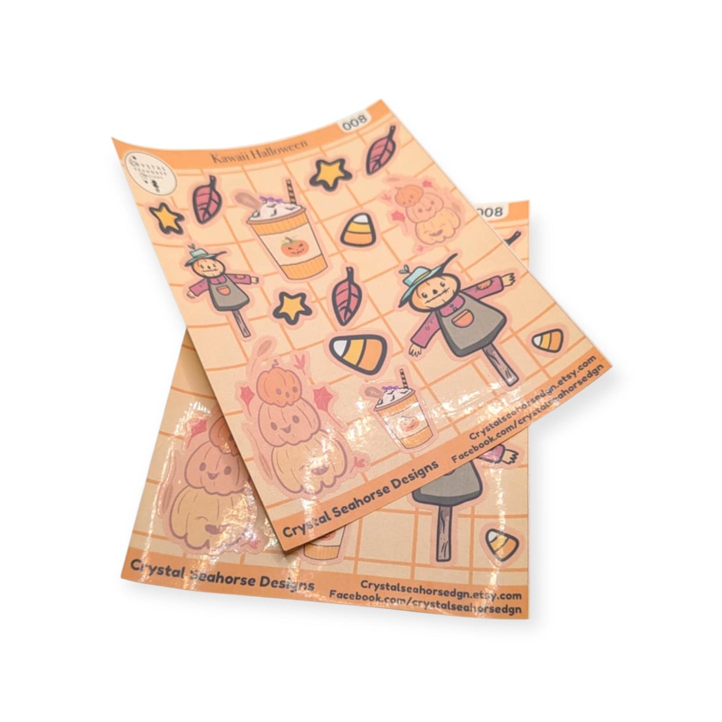 Two sticker sheets with Halloween-themed designs on a white background