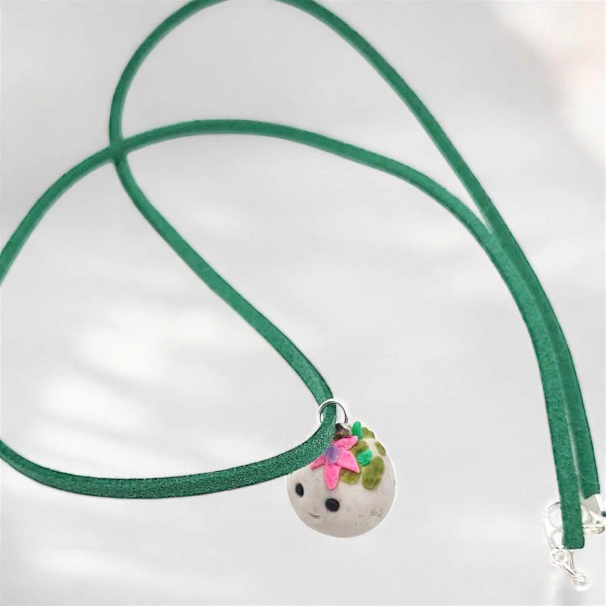 Mossy rock Cottagecore necklace on white background 