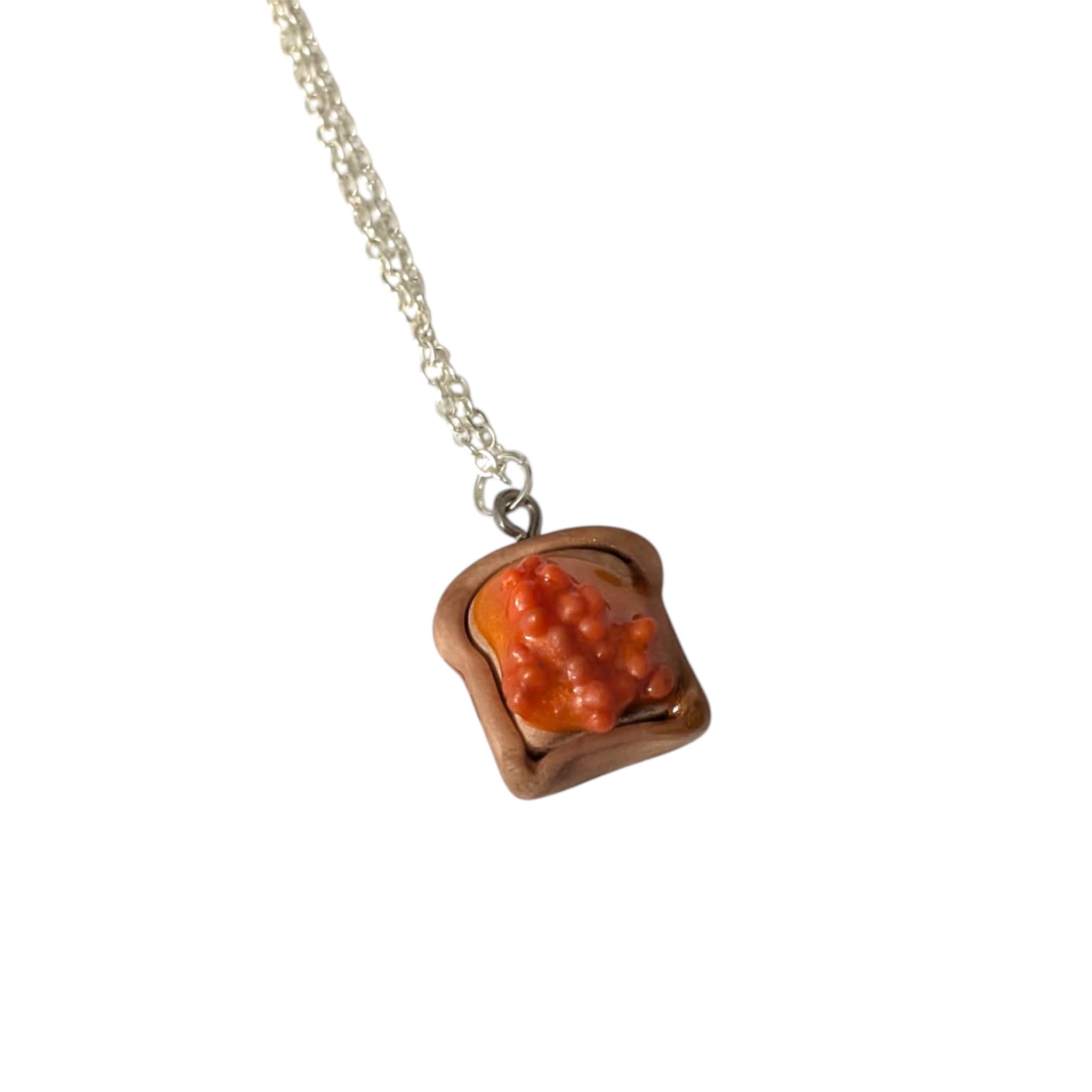 Slice of toast with beans on top necklace novelty jewellery gift for her 