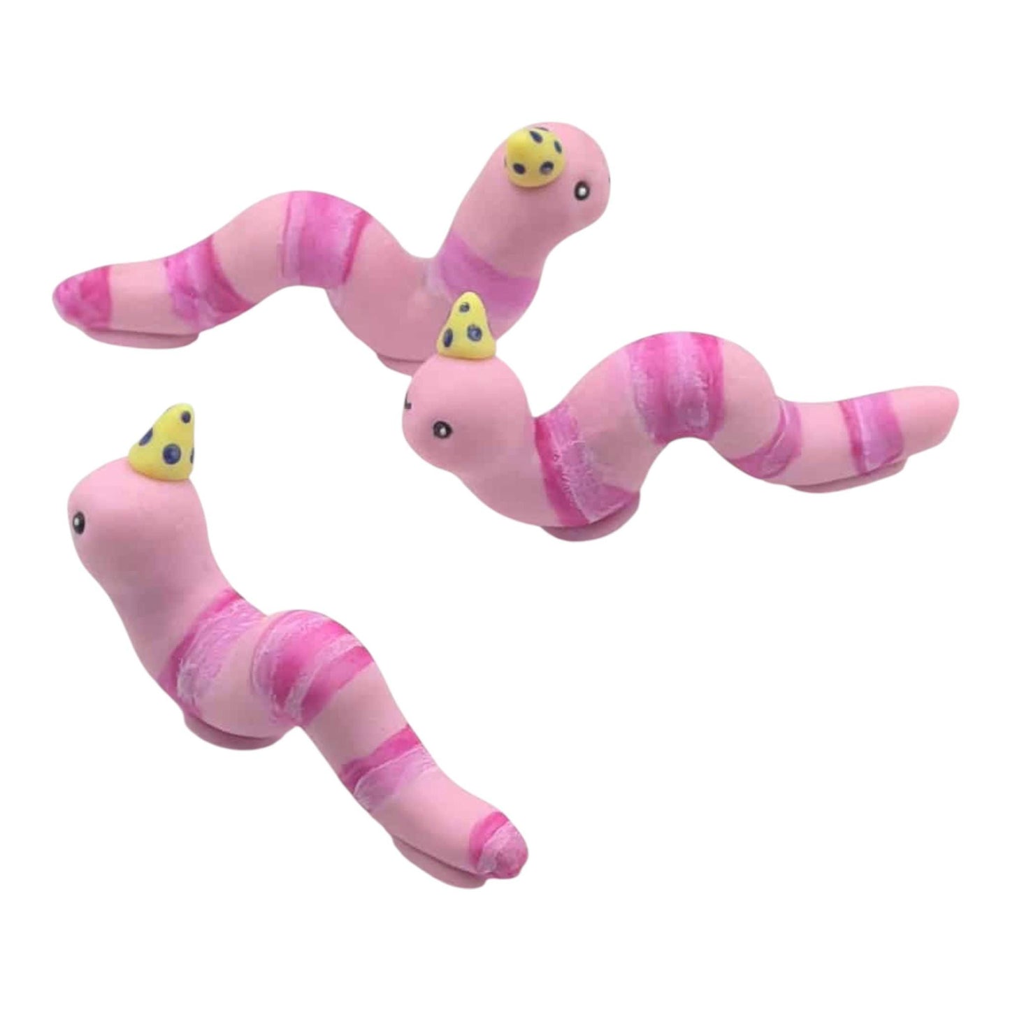 3 striped pink worms on a white background 