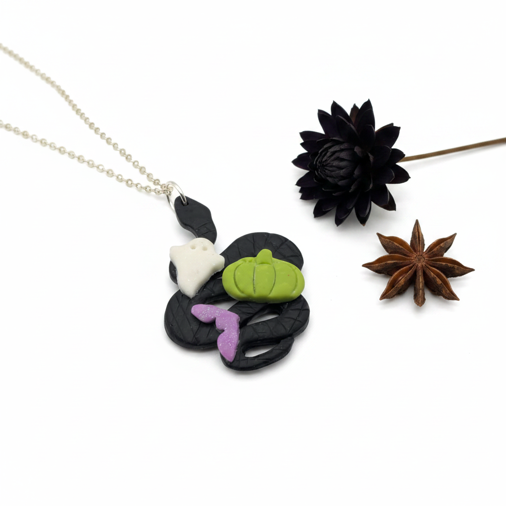 Black snake Halloween necklace simple showcase
