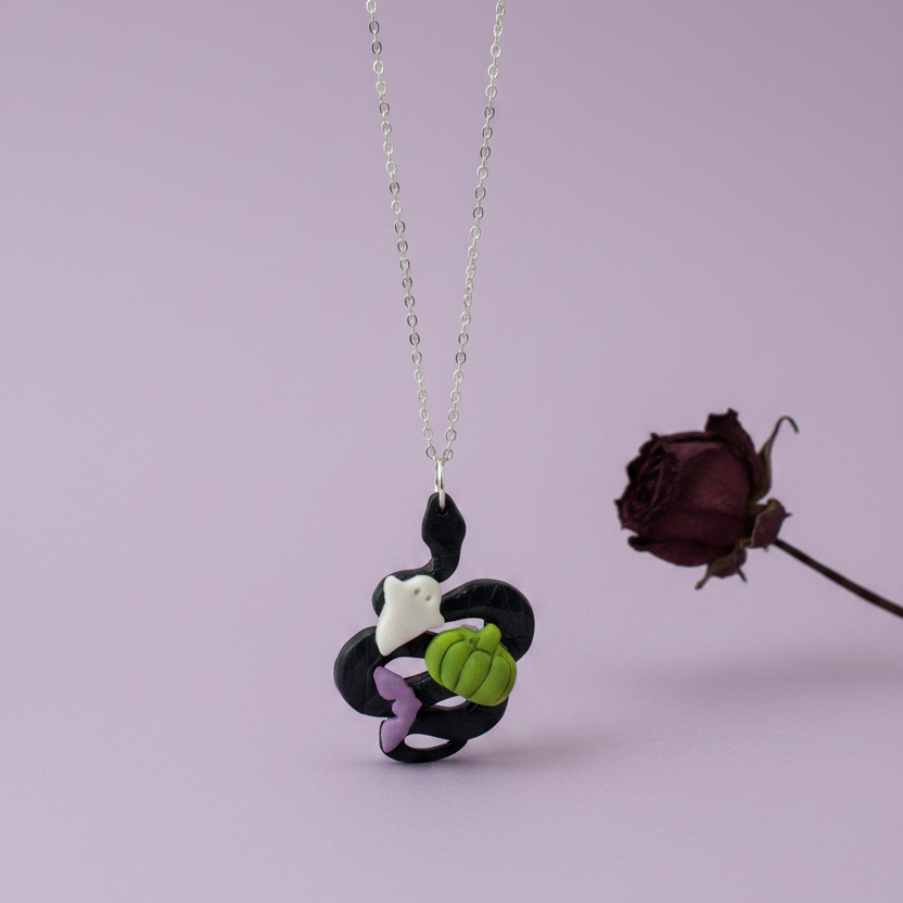 Black snake Halloween necklace hero shot