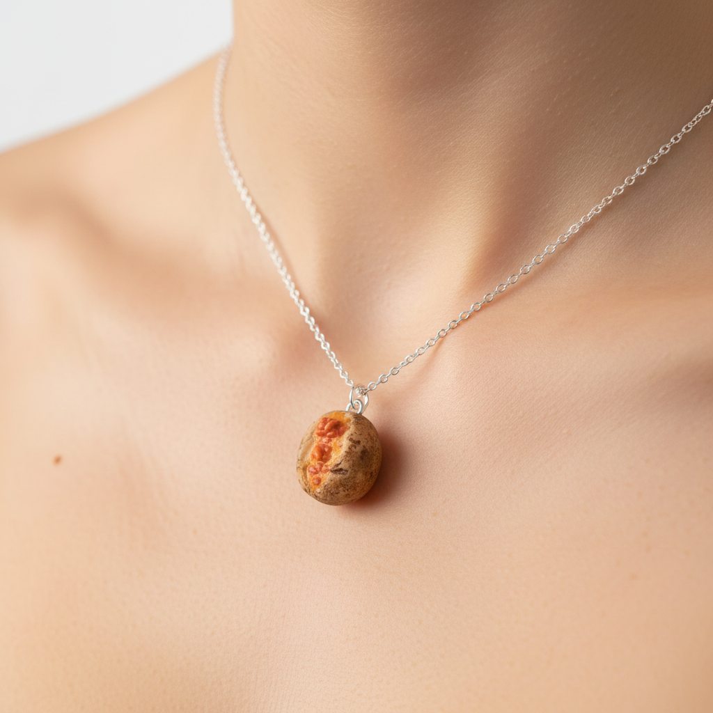 Mini jacket potato necklace worn on model