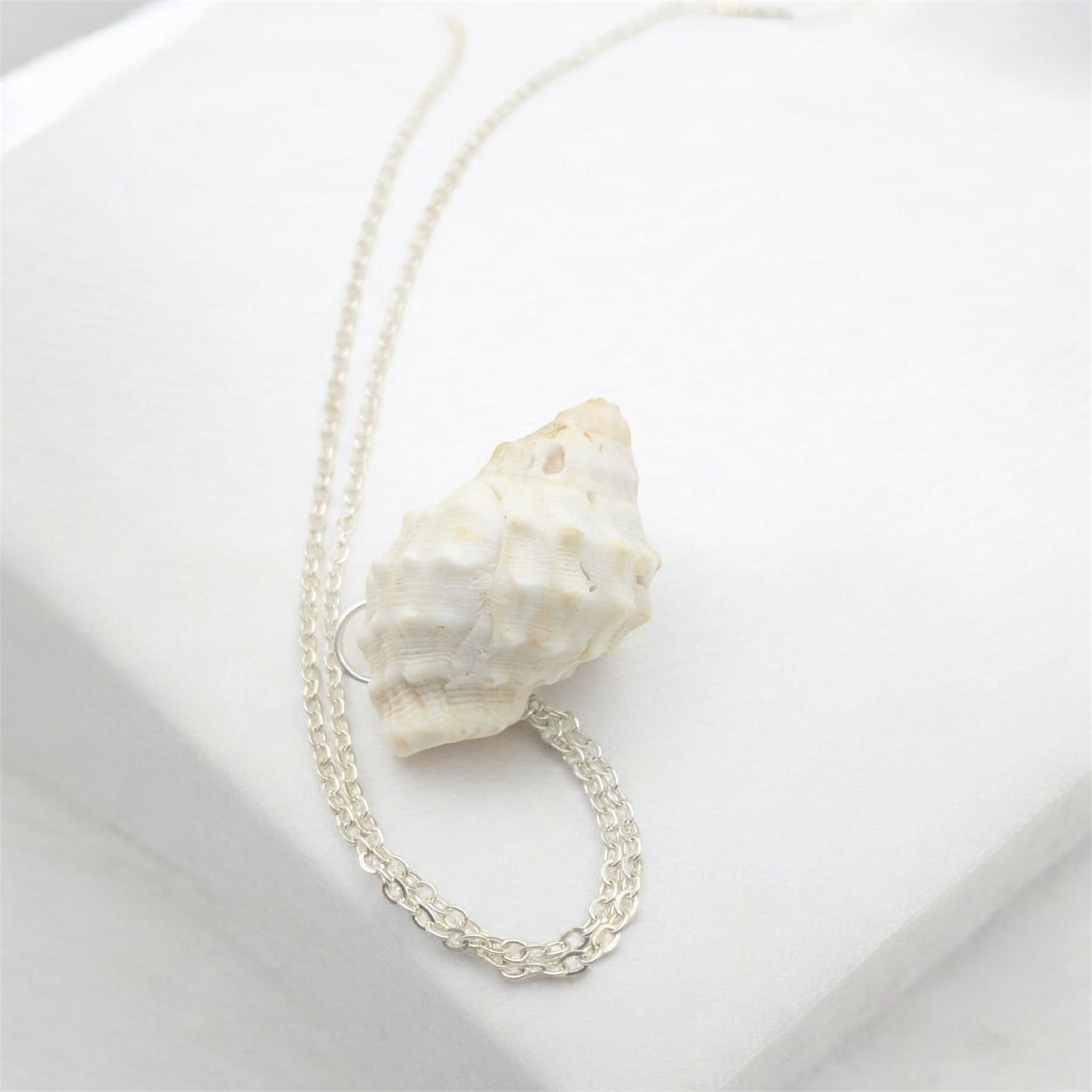 Irregular natural white shell pendant necklace, handmade coastal jewellery UK