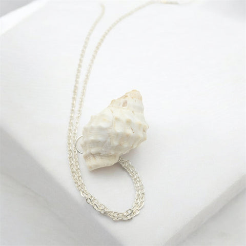Irregular natural white shell pendant necklace, handmade coastal jewellery UK
