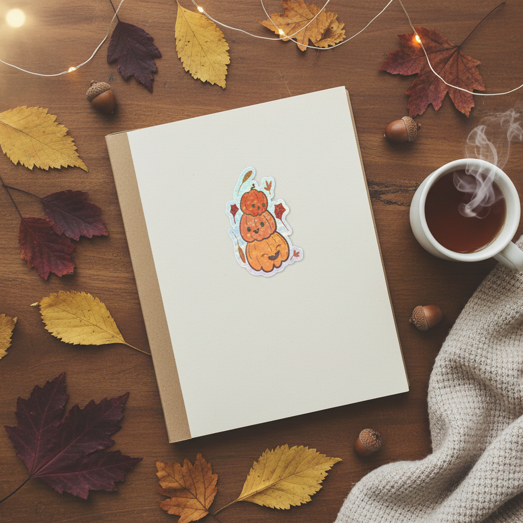 Cute pumpkin stack sticker on a notebook waterproof vinyl decal