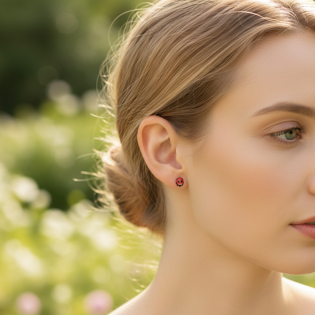 Ladybird Earrings Dainty Lifestyle Shot