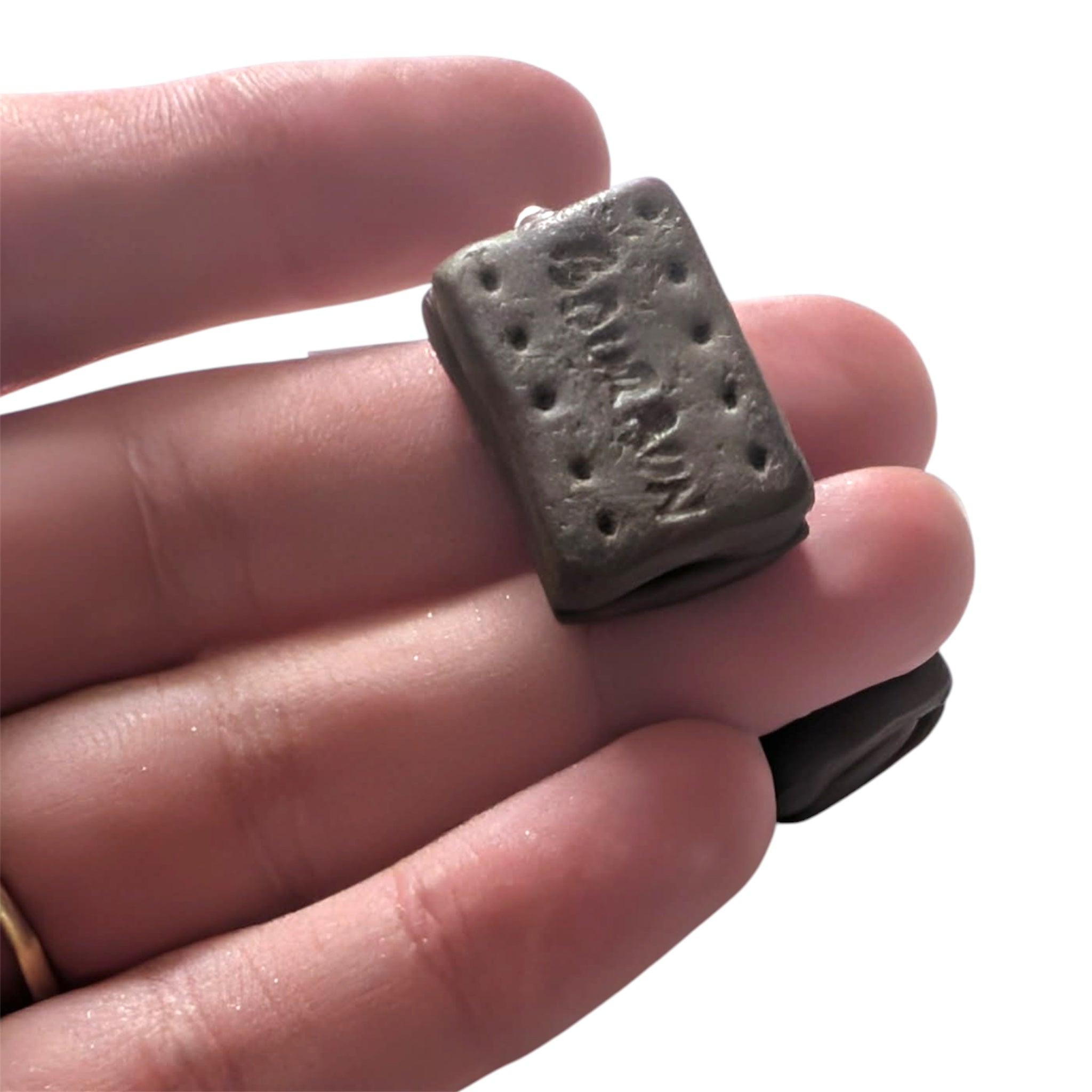 Chocolate mini bourbon biscuit earrings, handmade polymer clay food jewellery, UK