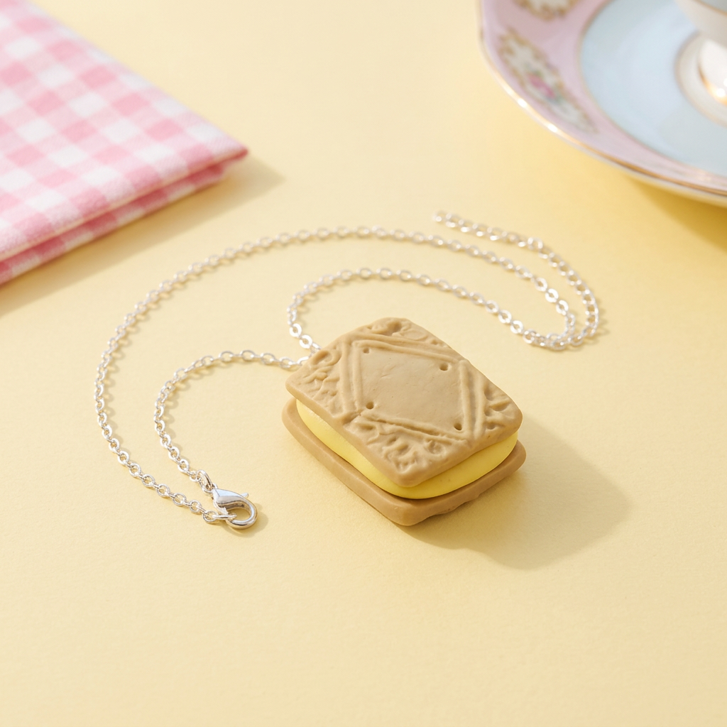 Polymer clay custard cream biscuit necklace