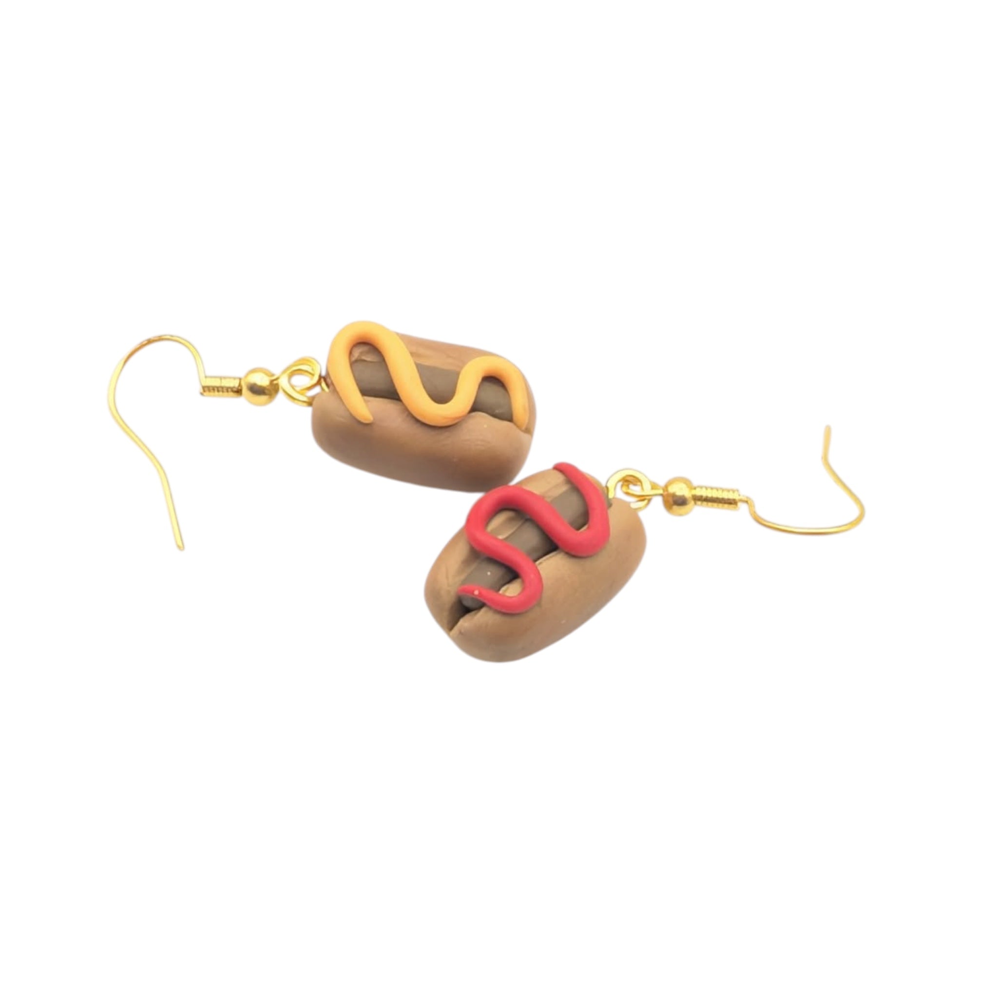 Hot dog mini clay earrings mismatched ketchup and mustard dangle earrings gift for her