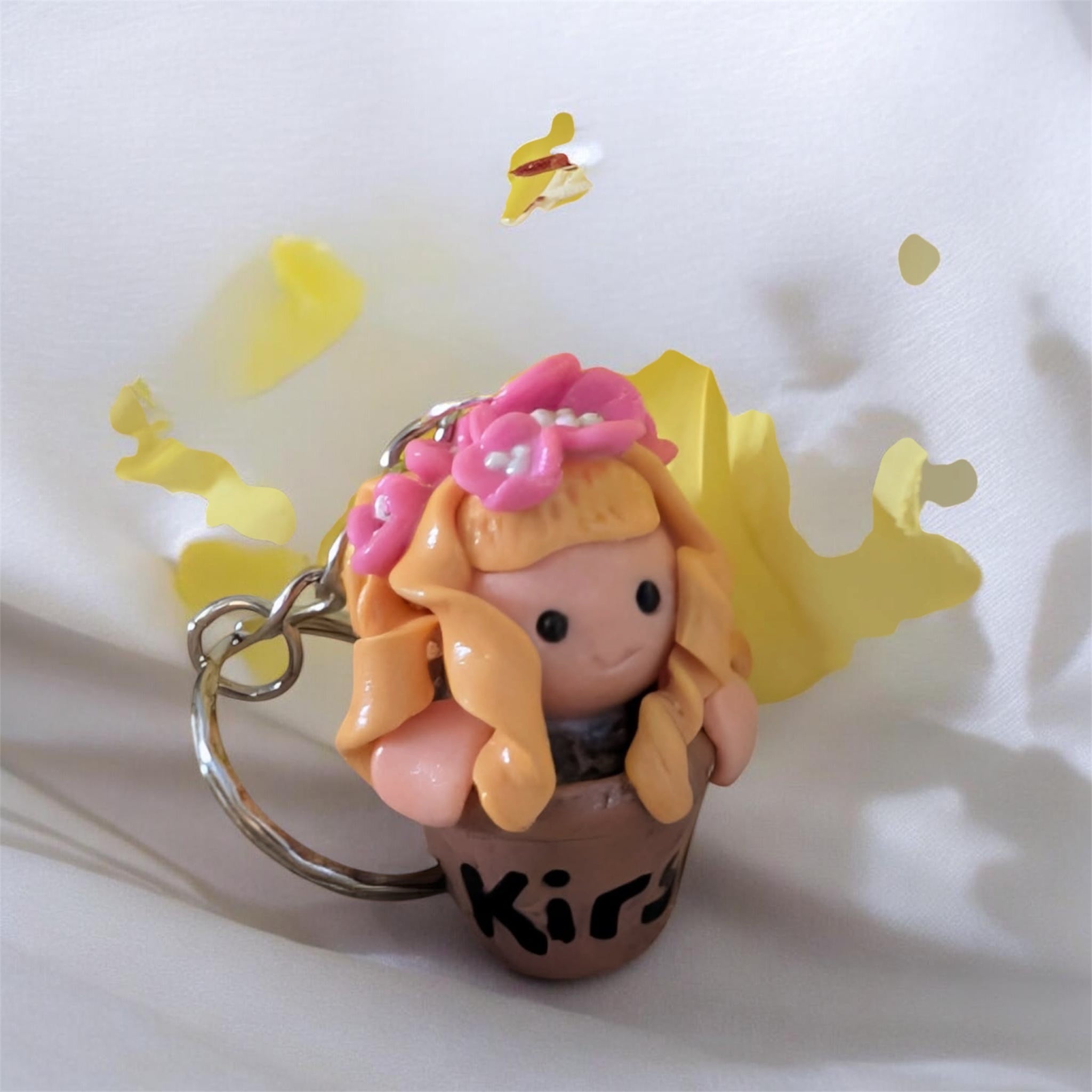 Cute whimsical keychain chibi character, personalised polymer clay keyring gift for her 