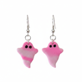 Pink ghost-shaped earrings on a white background