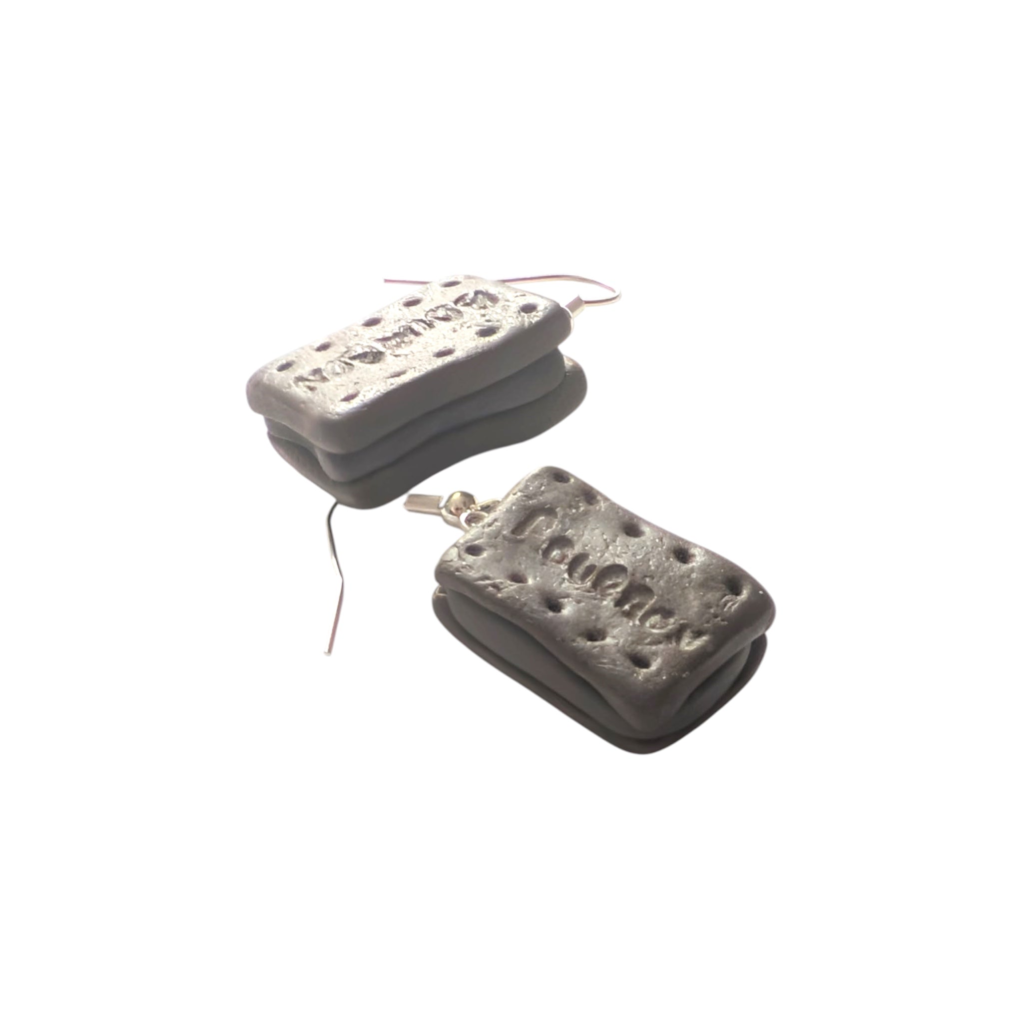 Handmade bourbon biscuit polymer clay food earrings with silver hooks, handmade UK jewellery