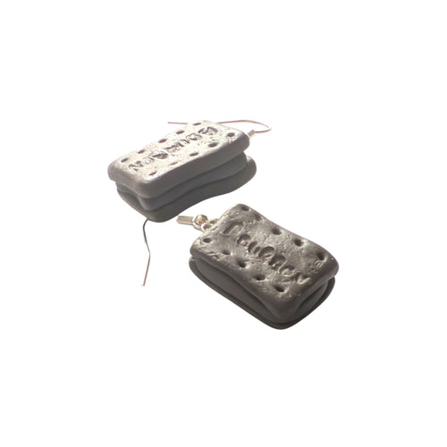 Handmade bourbon biscuit polymer clay food earrings with silver hooks, handmade UK jewellery