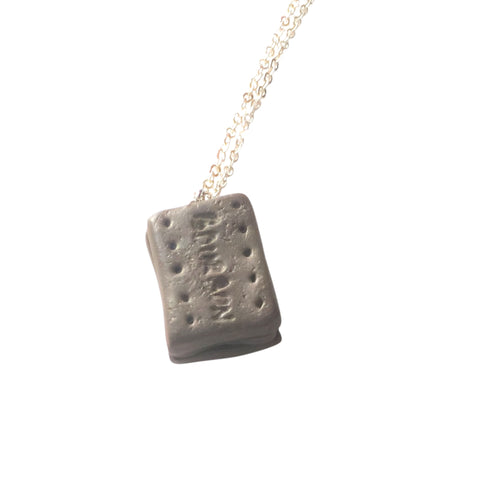 Silver plated 18” chain necklace with bourbon biscuit polymer clay pendant 